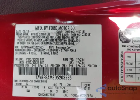 2013 Ford Mustang V6 z USA, uszkodzony, nr VIN 1ZVBP8AM8D5203535